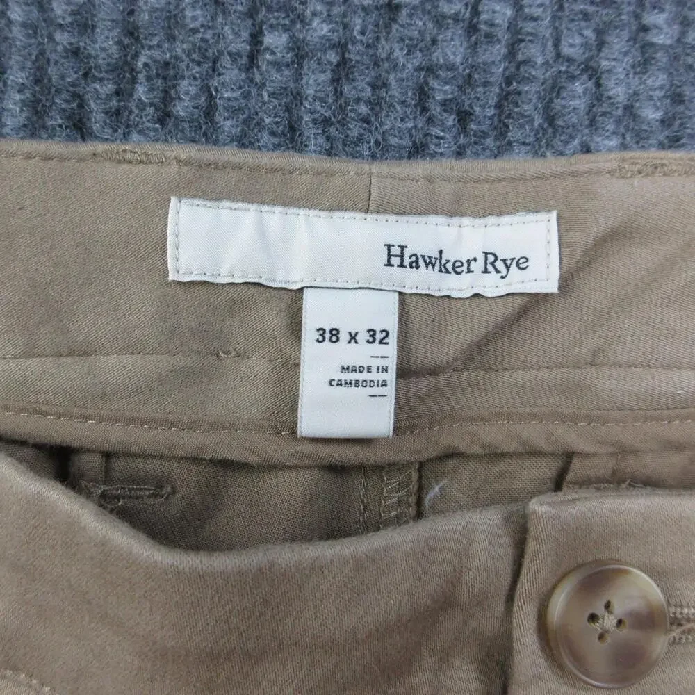 Hawker Rye Pants Mens 38 Brown Chino Athletic Straight Flat Front 37x30.5* NWT